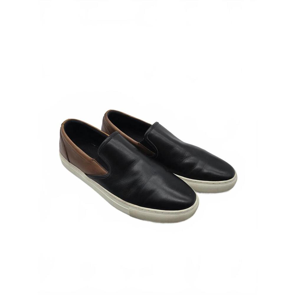 Banana Republic - EUC - 11.5 - Men's Black and Brown Leather Slip-On Sneakers